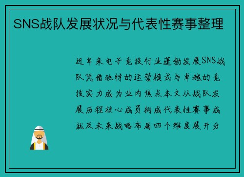 SNS战队发展状况与代表性赛事整理